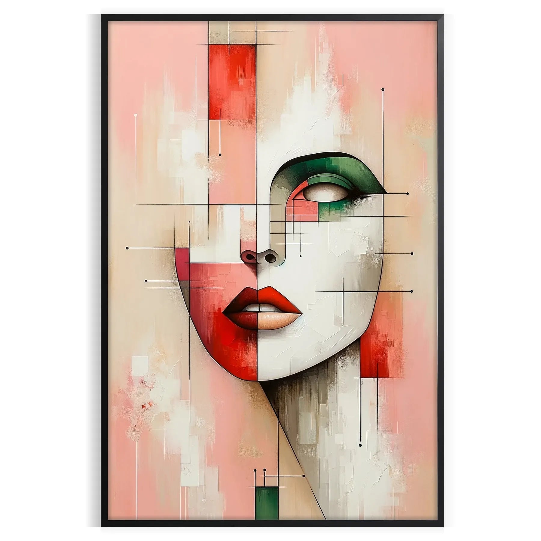 space abstract geometrical human poster vibrant shades orange red stunning wall art perfect gift splash creativity room sizes A4 cm A0