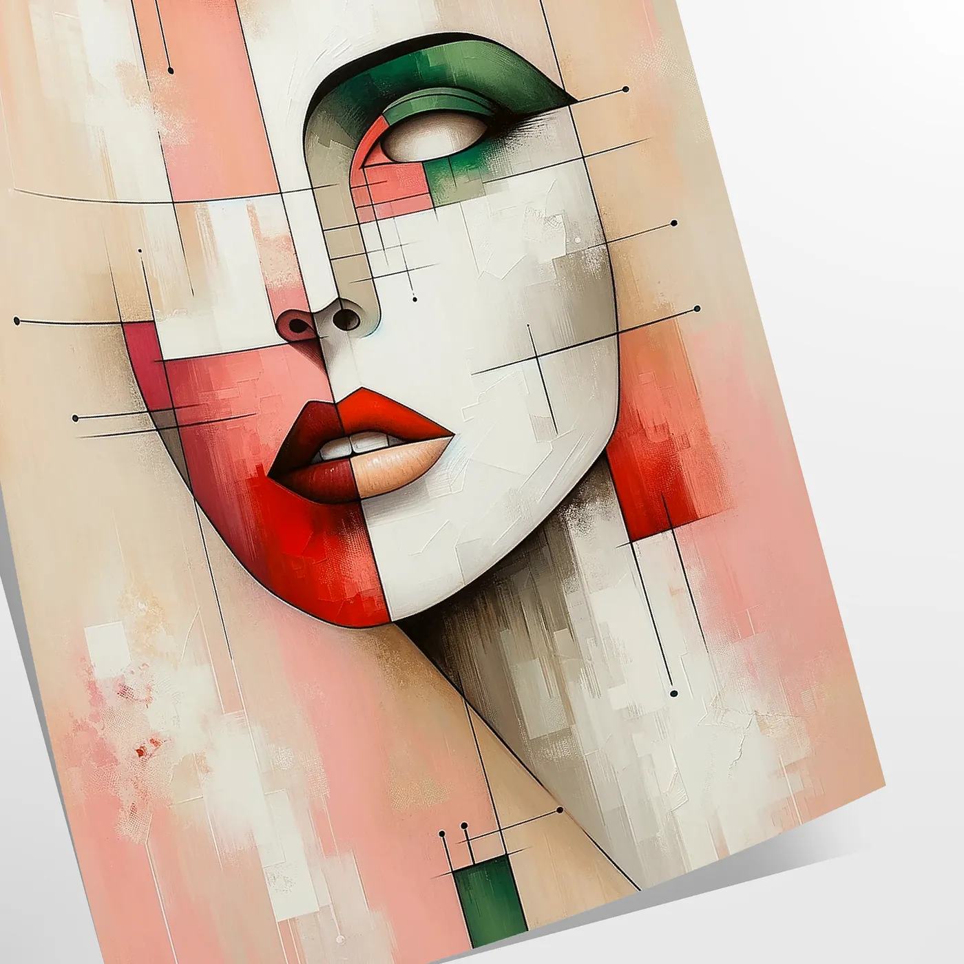space abstract geometrical human poster vibrant shades orange red stunning wall art perfect gift splash creativity room sizes A4 cm A0