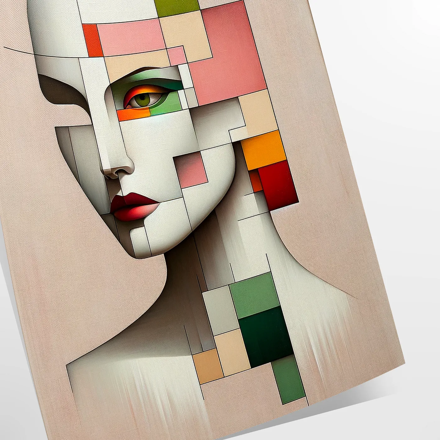 space captivating abstract geometrical human poster vibrant red green hues unique wall art piece thoughtful gift decor stunning artwork unframed variations