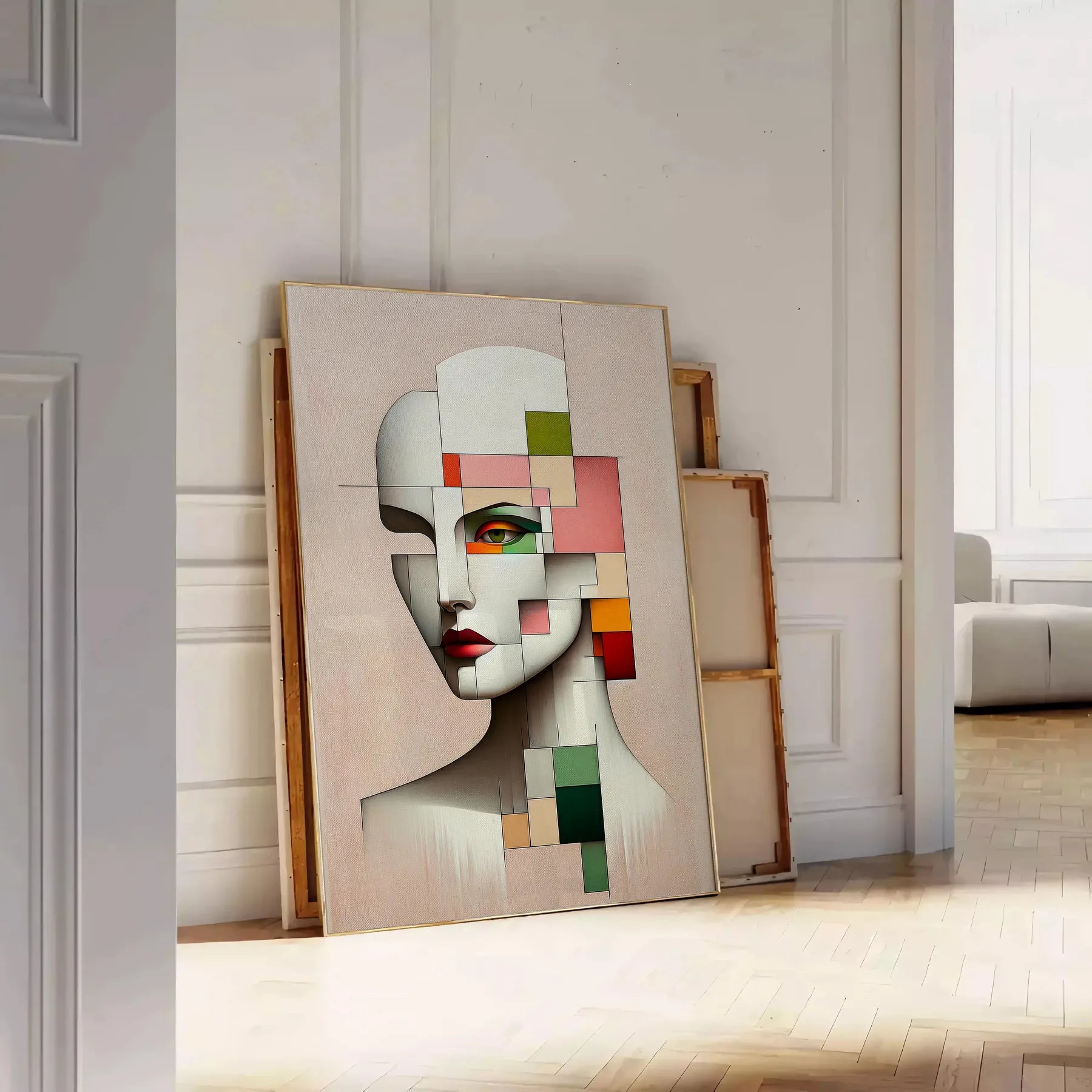 space stunning abstract geometrical human poster vibrant red green tones wall art unique gift eye artwork modern touch room decor