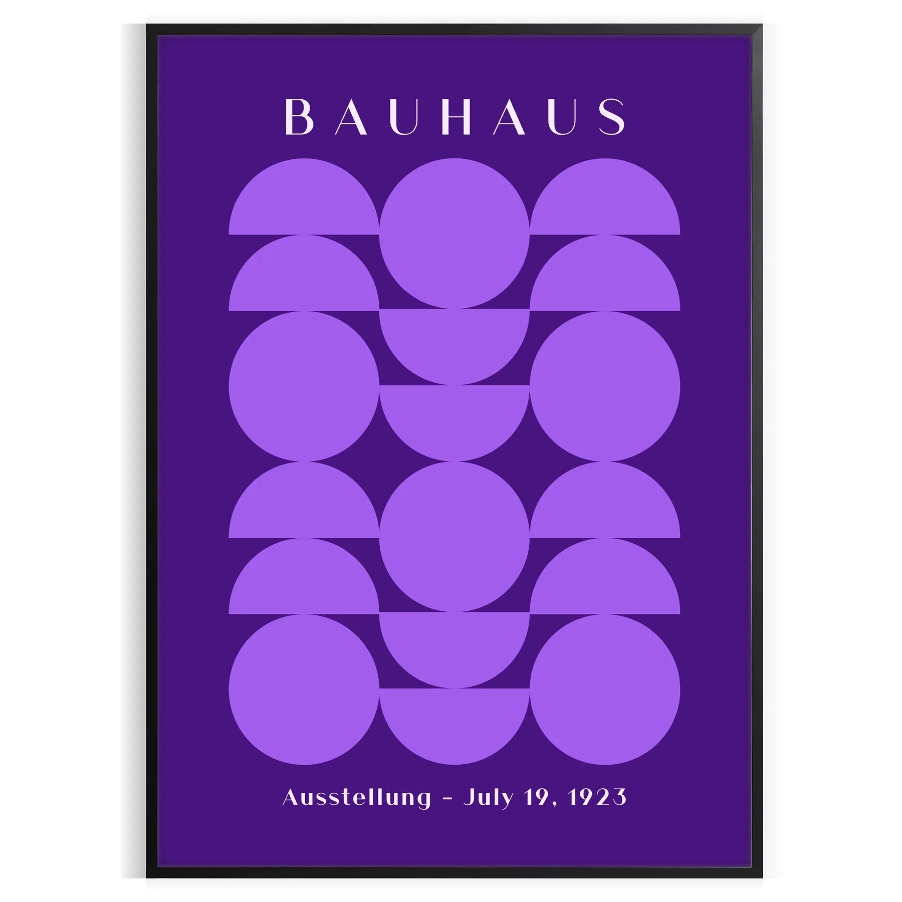 space stunning Bauhaus poster design bold geometrical patterns vibrant purple crisp white wall art thoughtful gift print essence modernist style