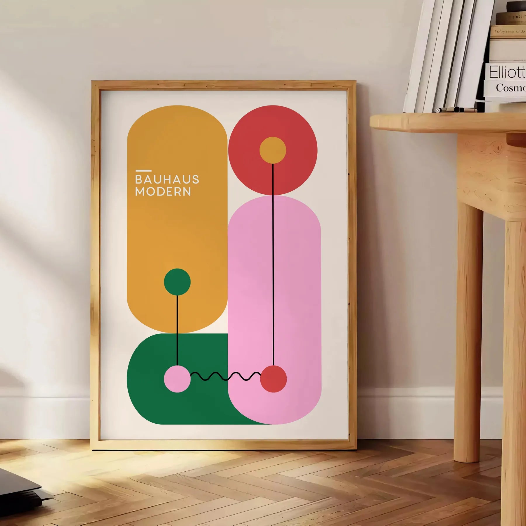 space Bauhaus geometrical design poster bold green orange hues stunning wall art print perfect gift lovers room sizes A4 cm A0