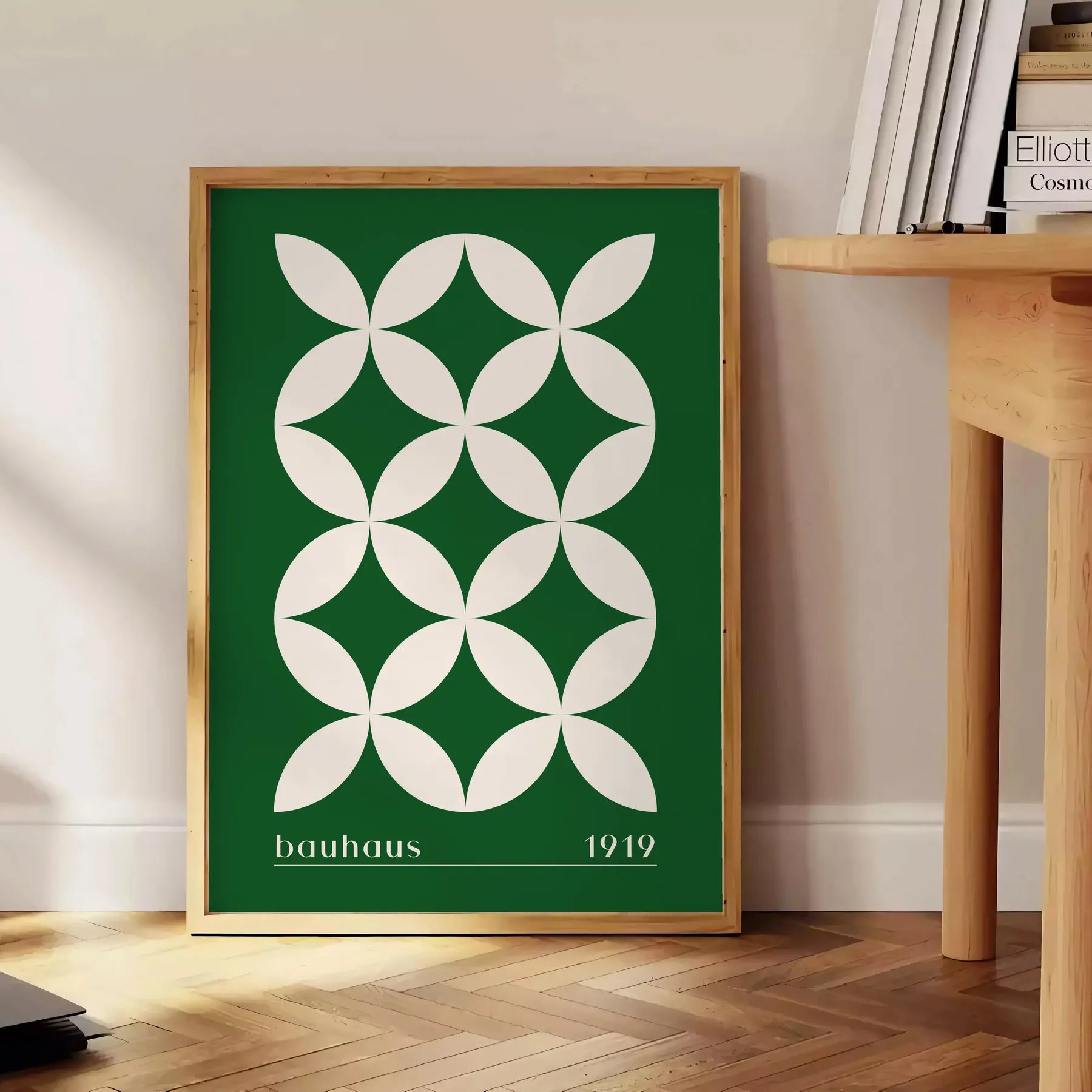 space captivating Bauhaus art prints geometrical designs green white poster modern aesthetics timeless elegance wall unique gift sizes A4 cm A0