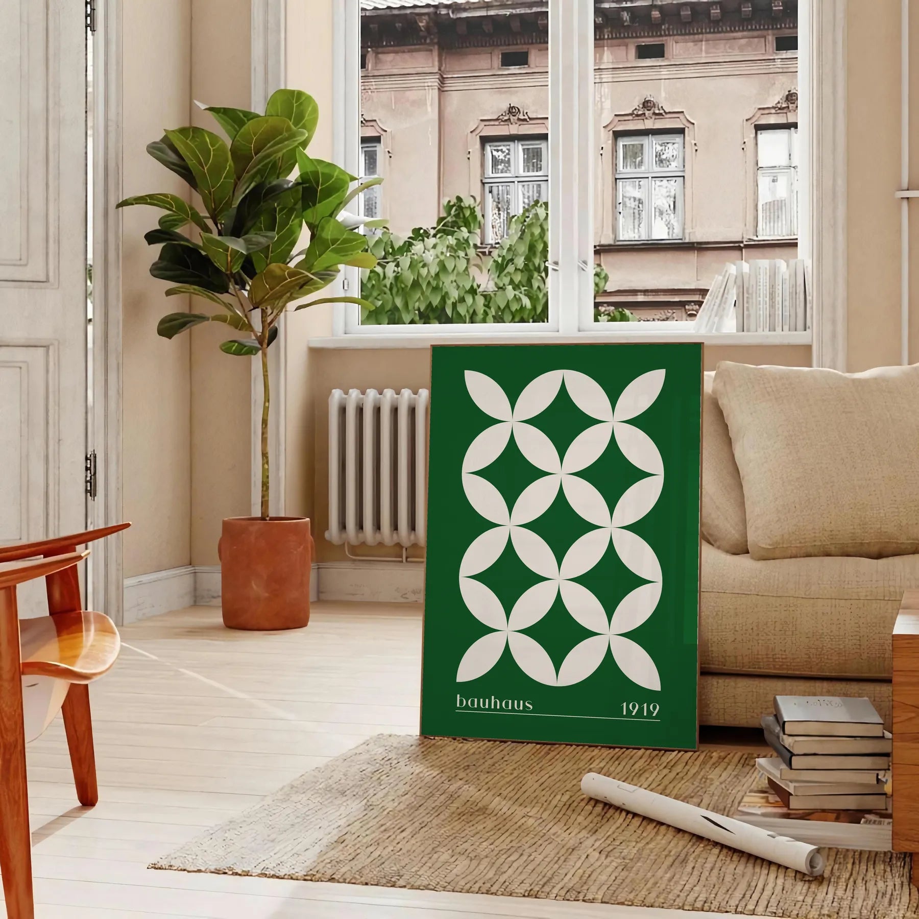 space captivating Bauhaus art prints geometrical designs green white poster modern aesthetics timeless elegance wall unique gift sizes A4 cm A0