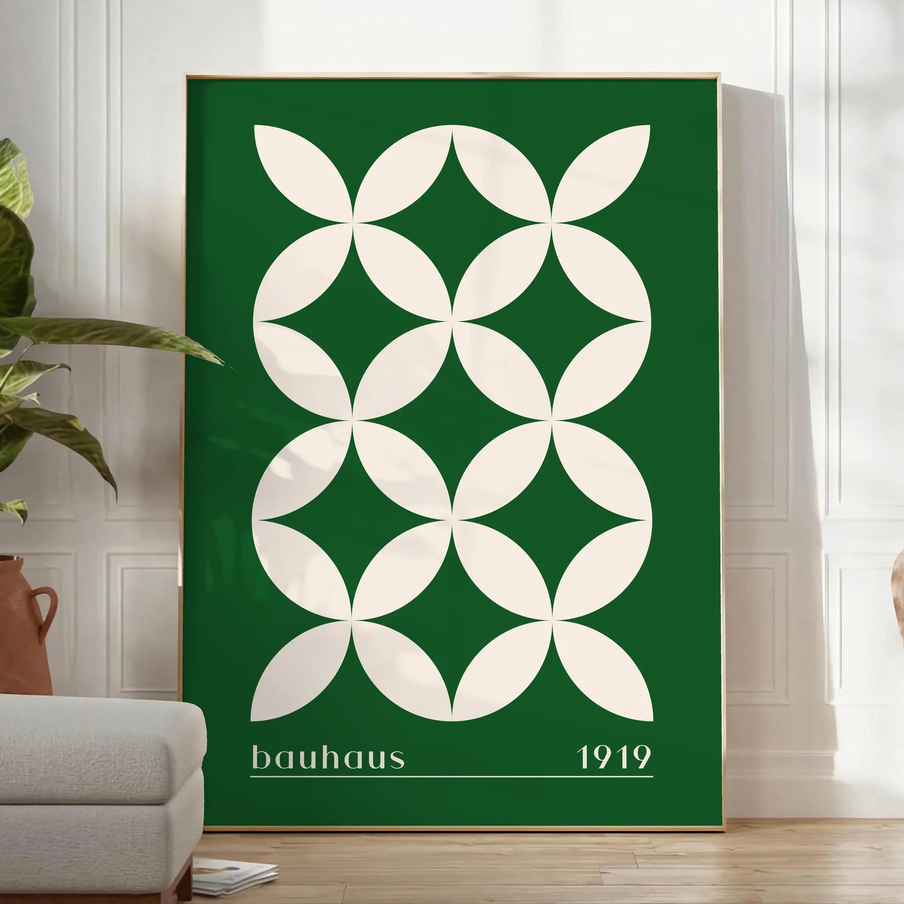 space captivating Bauhaus art prints geometrical designs green white poster modern aesthetics timeless elegance wall unique gift sizes A4 cm A0
