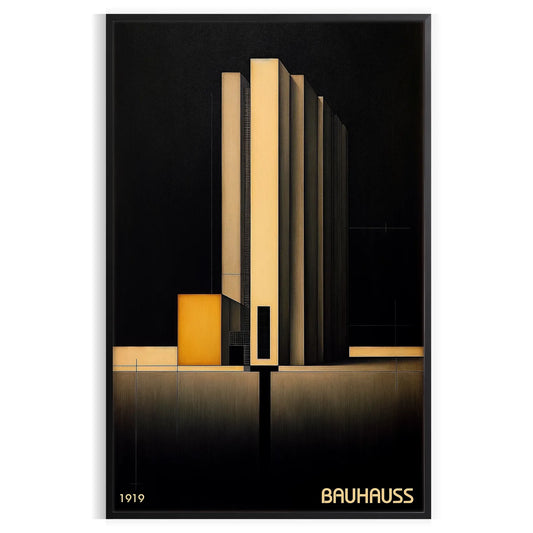 space striking Bauhaus dark poster design captivating piece wall art modern aesthetics timeless style perfect artwork home unique gift favorite unframed options