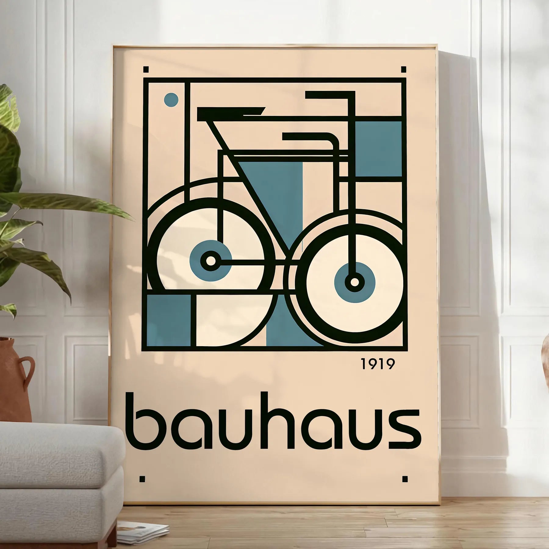 space captivating Bauhaus art print unique bicycle motif striking poster blends iconic design modern flair perfect wall thoughtful gift sizes A4 cm A0