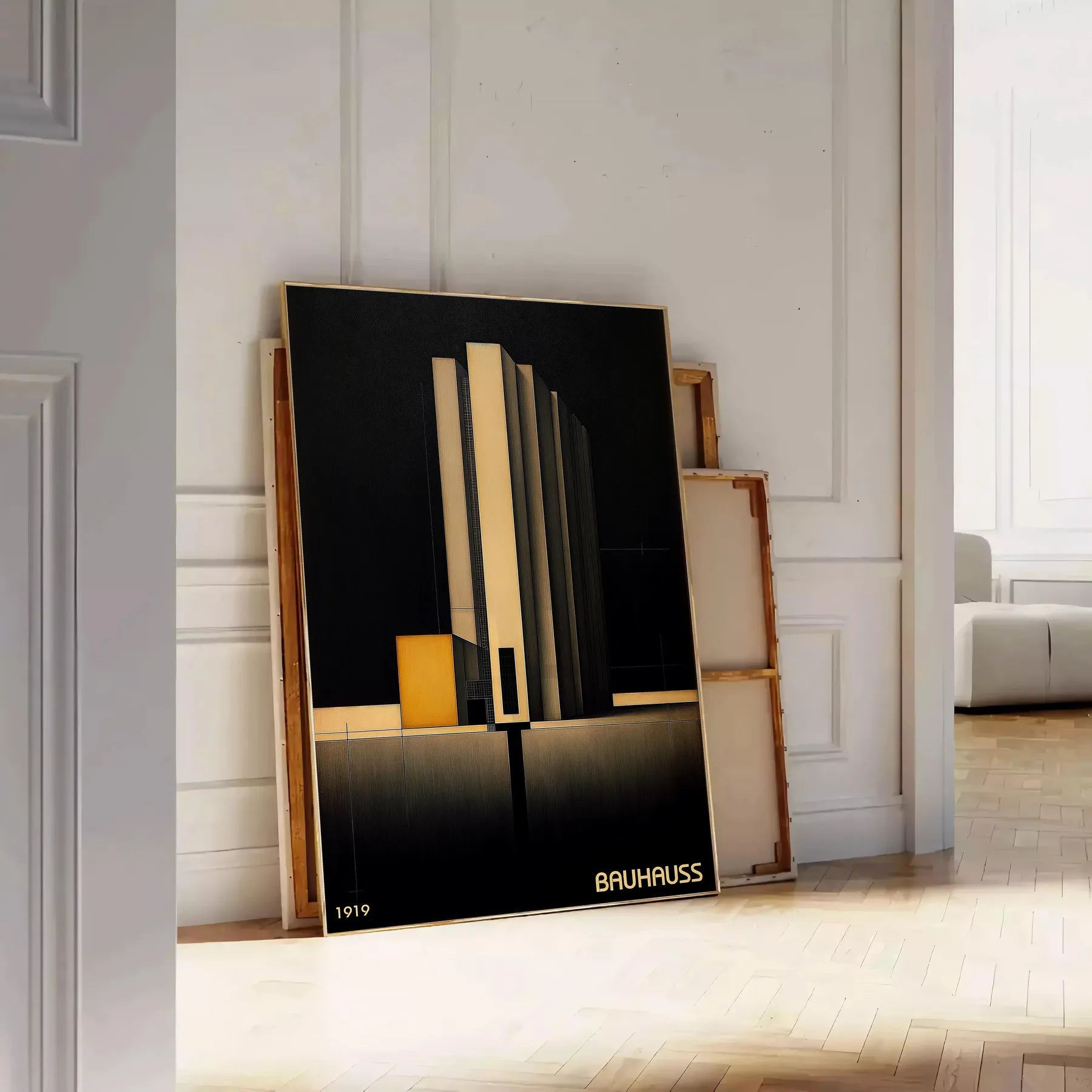 space striking Bauhaus dark poster design captivating piece wall art modern aesthetics timeless style perfect artwork home unique gift favorite unframed options