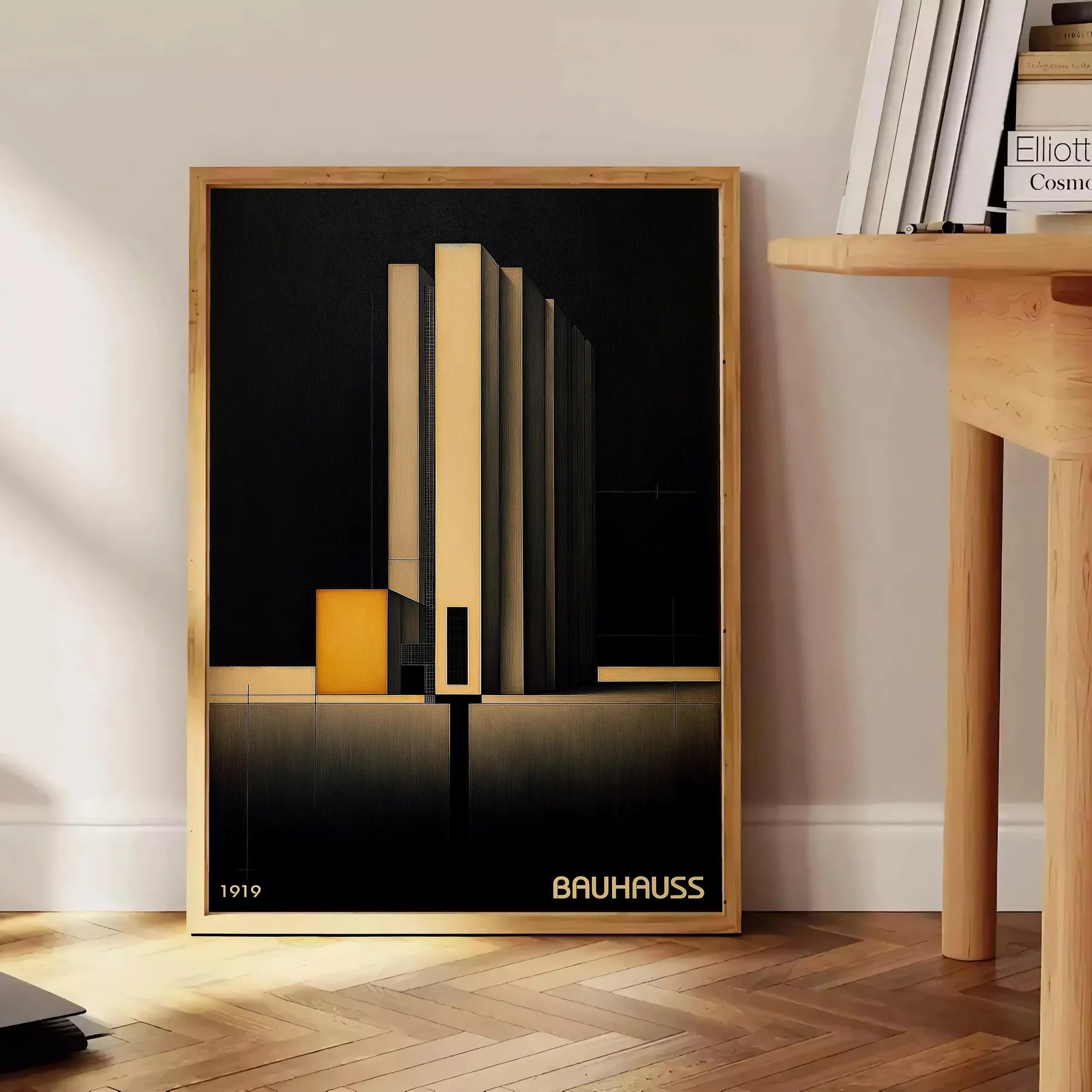 space striking Bauhaus dark poster design captivating piece wall art modern aesthetics timeless style perfect artwork home unique gift favorite unframed options
