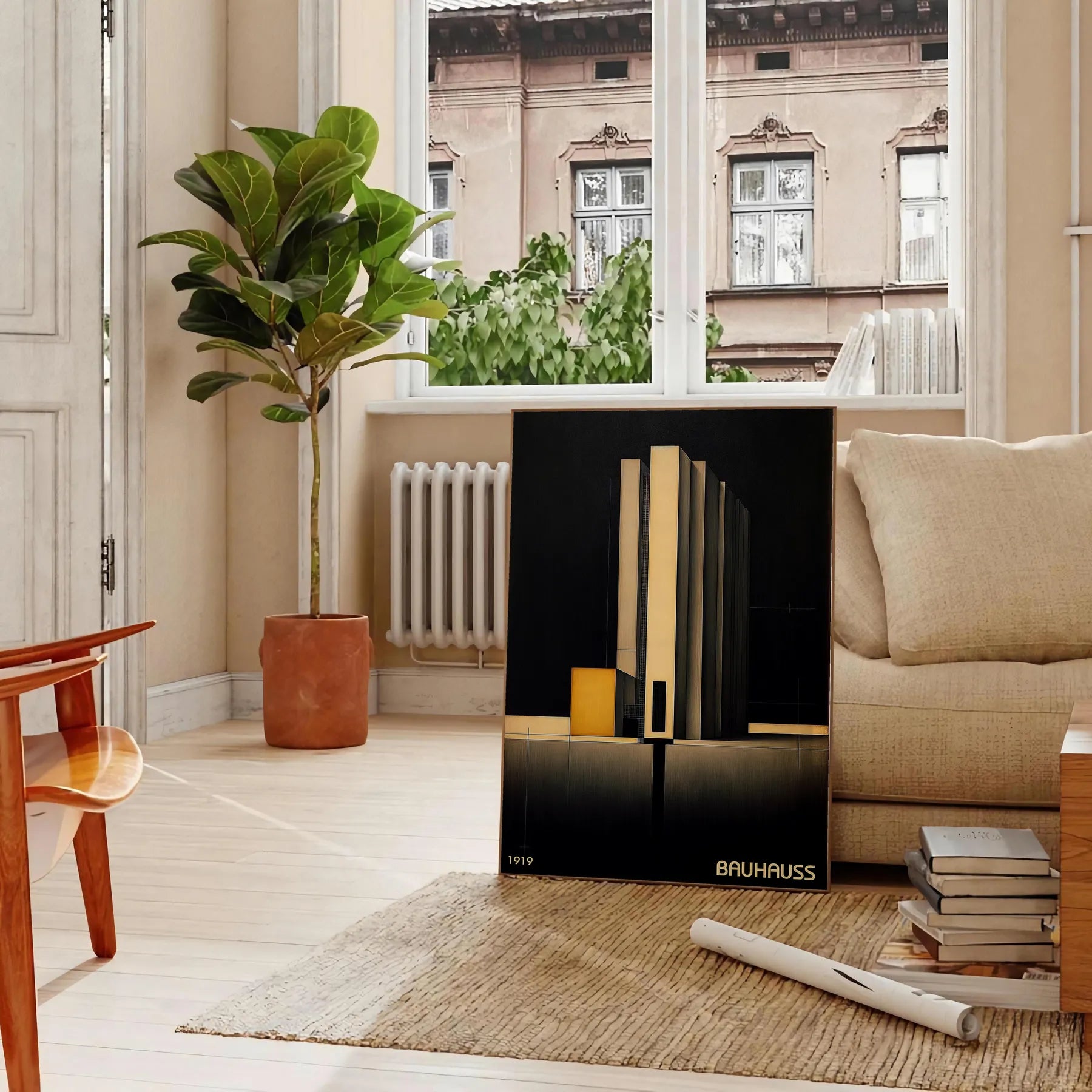 space striking Bauhaus dark poster design captivating piece wall art modern aesthetics timeless style perfect artwork home unique gift favorite unframed options