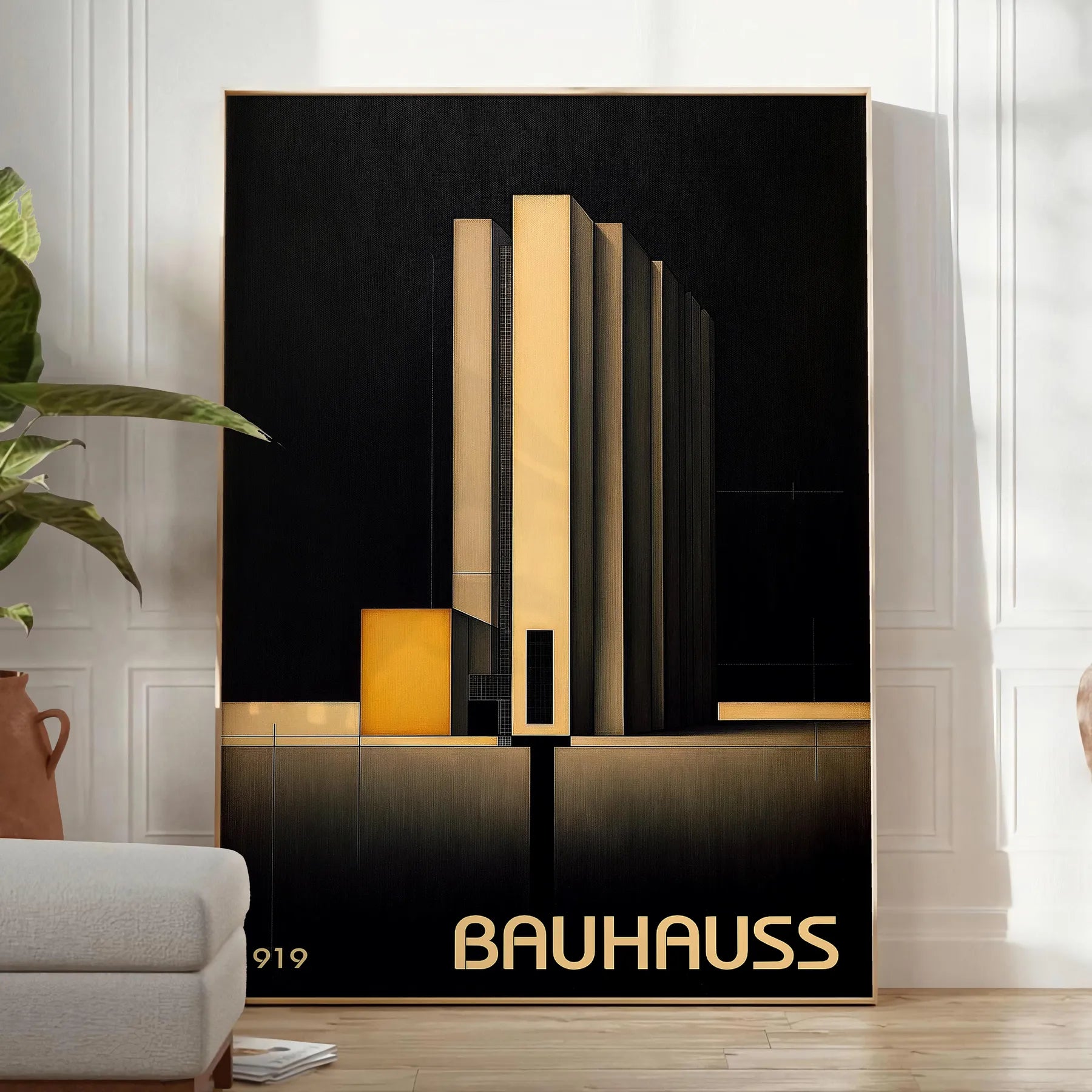 space striking Bauhaus dark poster design captivating piece wall art modern aesthetics timeless style perfect artwork home unique gift favorite unframed options