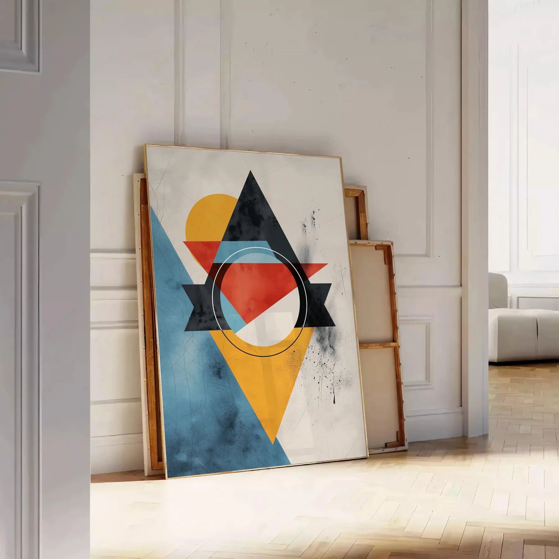 elegance geometric minimal art stunning orange blue poster wall stylish gift artwork decor modern flair print addition collection