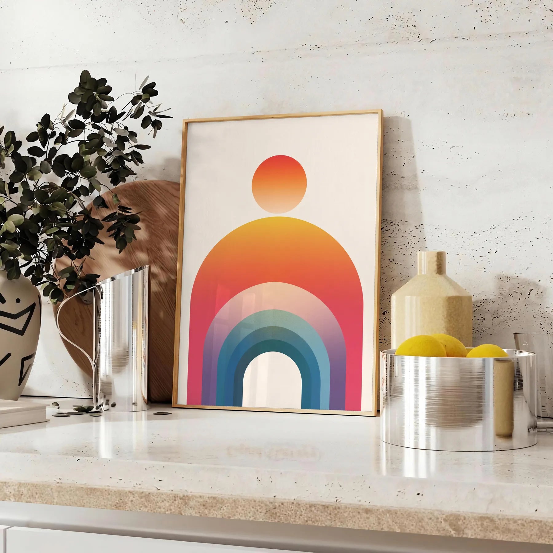 space geometric minimal art poster sleek gray vibrant orange tones wall unique gift print modern touch decor sizes A4 cm A0