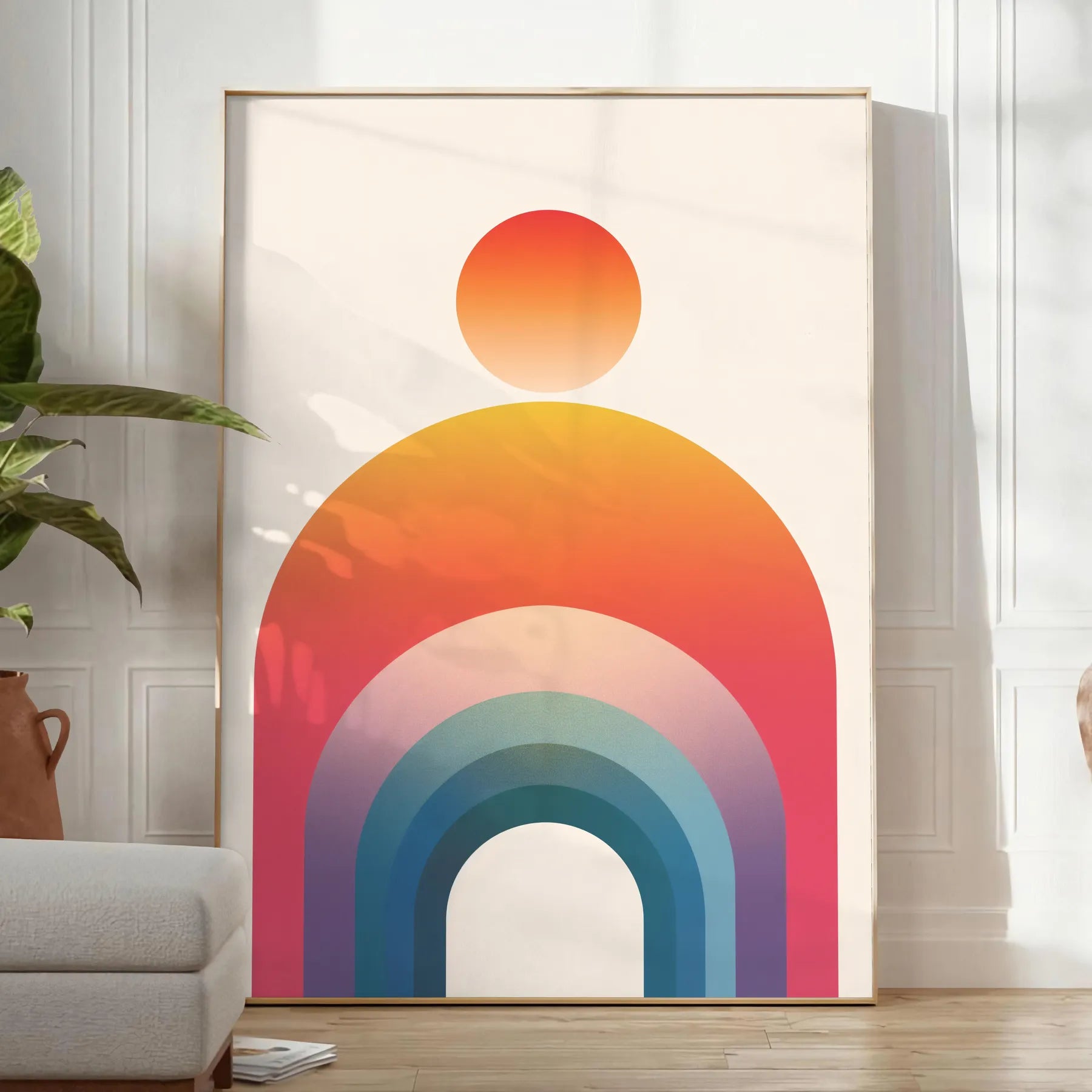 space geometric minimal art poster sleek gray vibrant orange tones wall unique gift print modern touch decor sizes A4 cm A0