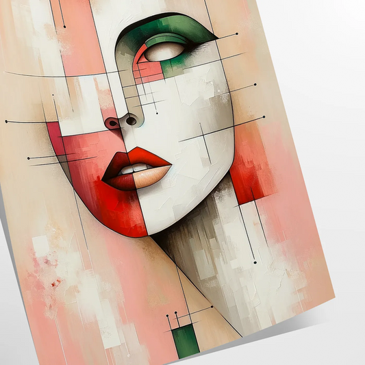 space abstract geometrical human poster vibrant shades orange red stunning wall art perfect gift splash creativity room sizes A4 cm A0