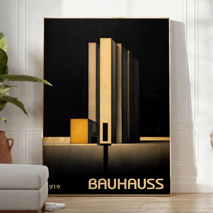 space striking Bauhaus dark poster design captivating piece wall art modern aesthetics timeless style perfect artwork home unique gift favorite unframed options
